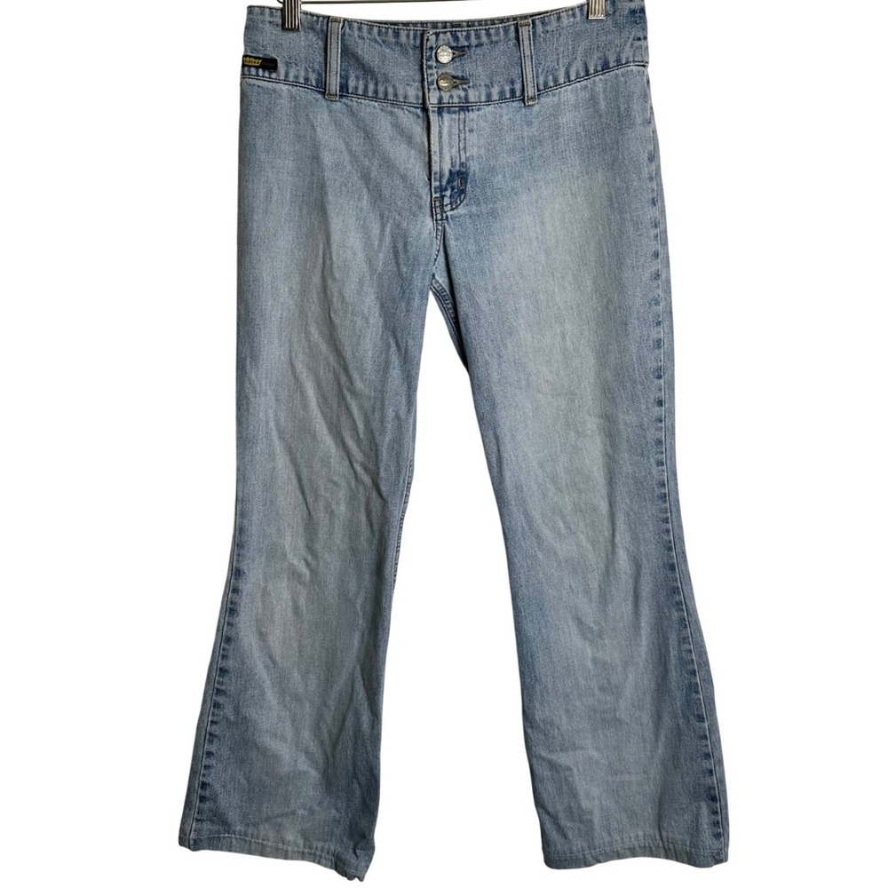 Todd‎ Oldham Jeans Flare Women Size 7 Light Wash Blue Denim Mid Rise 90s Crown - Picture 2 of 10